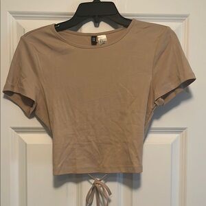 H&M Tan Cuffed Sleeve Crop Tee